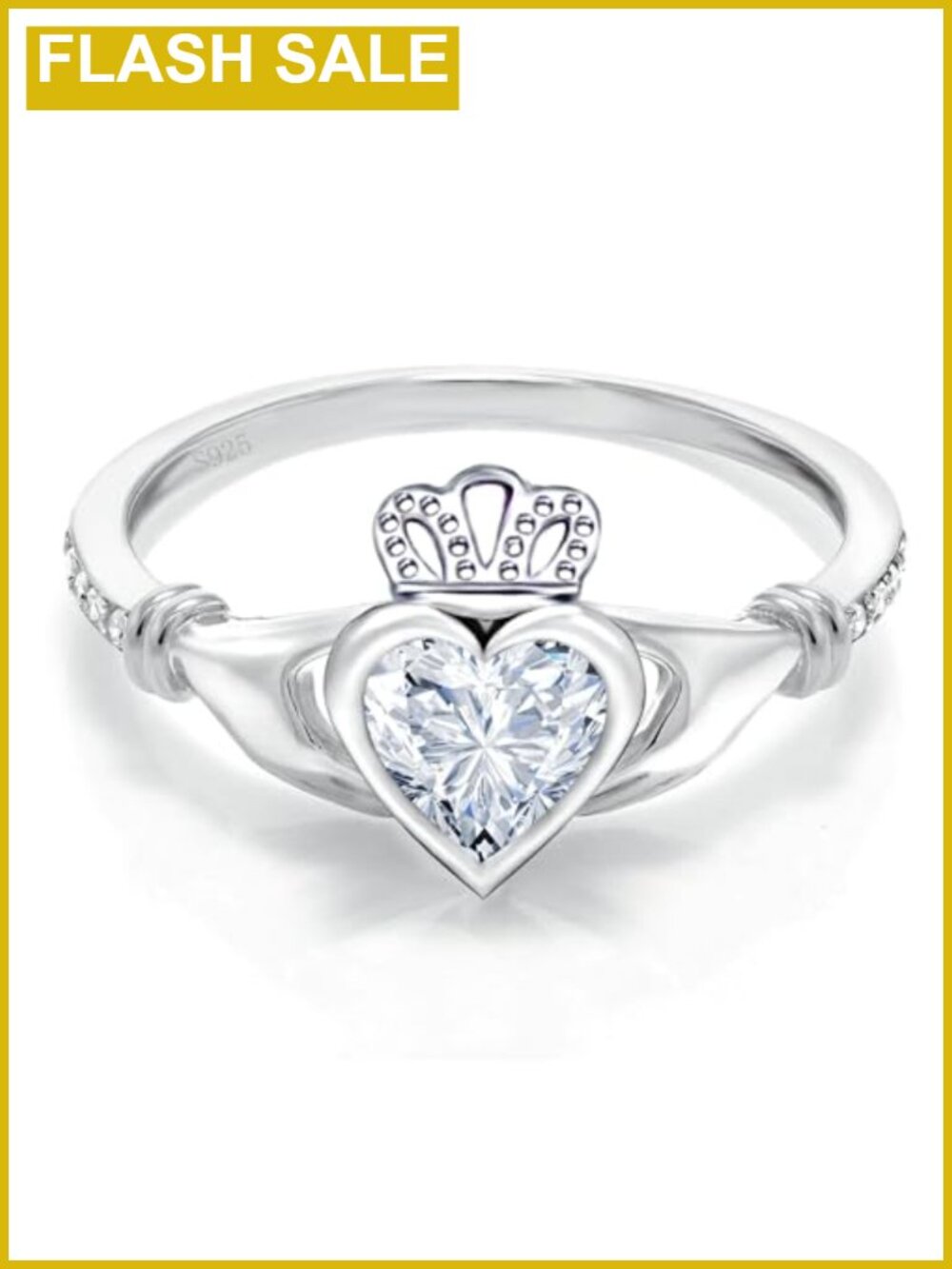 Sterling Silver Claddagh Ring Heart CZ Birthstone Promise Engagement